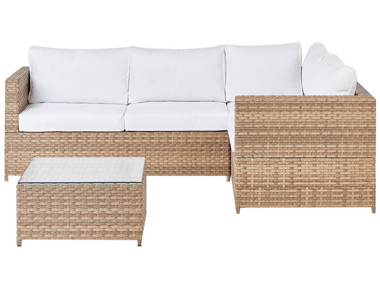 Garden Corner Sofa with Table 4 Seater Left Hand Rattan Off-White