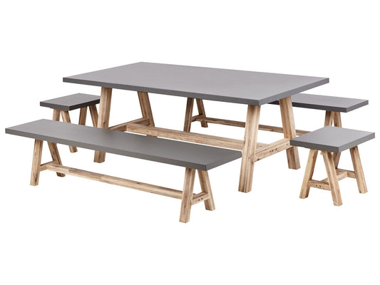 Garden Dining Set with Benches 8 Seater TONNARE Concrete Grey