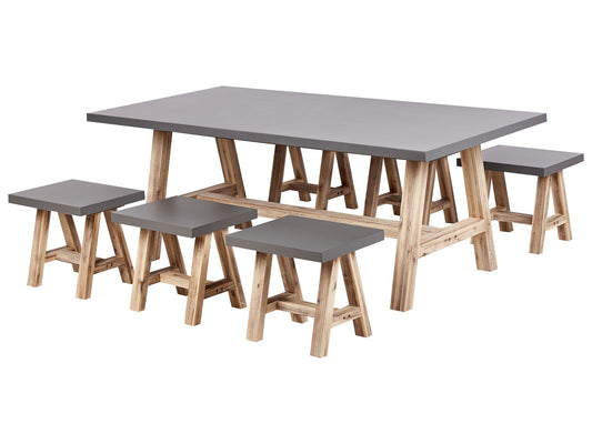Garden Dining Set with Stools 6 Seater TONNARE Concrete Grey