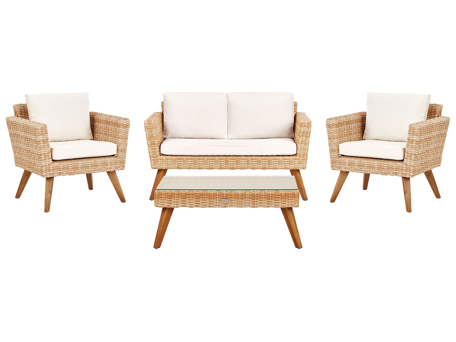 Garden Lounge Set with Table 4 Seater VITTORIA PE Rattan Off-White