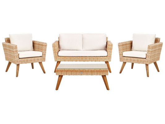 Garden Lounge Set with Table 4 Seater VITTORIA PE Rattan Off-White