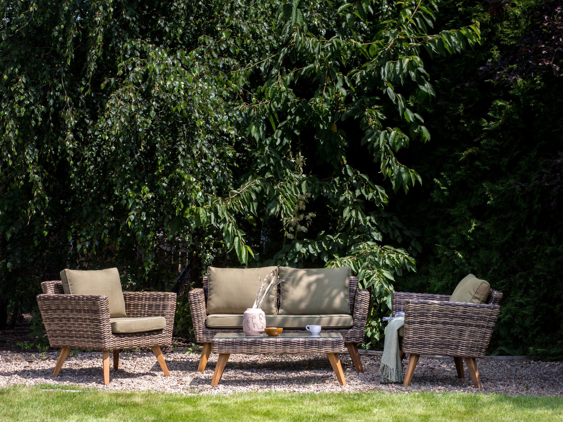 Garden Lounge Set with Table 4 Seater VITTORIA PE Rattan Olive Green