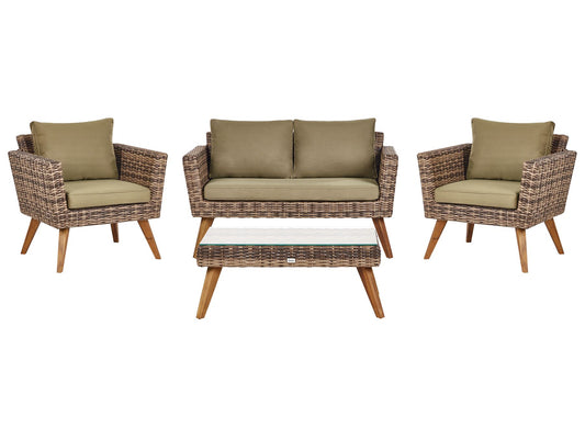Garden Lounge Set with Table 4 Seater VITTORIA PE Rattan Olive Green