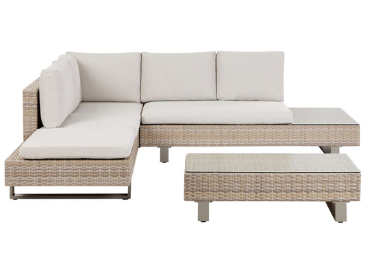 Garden Corner Sofa with Table 5 Seater Right Hand Rattan Off-White