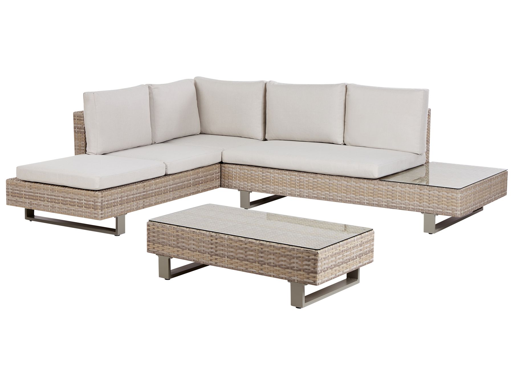 Garden Corner Sofa with Table 5 Seater Right Hand Rattan Off-White