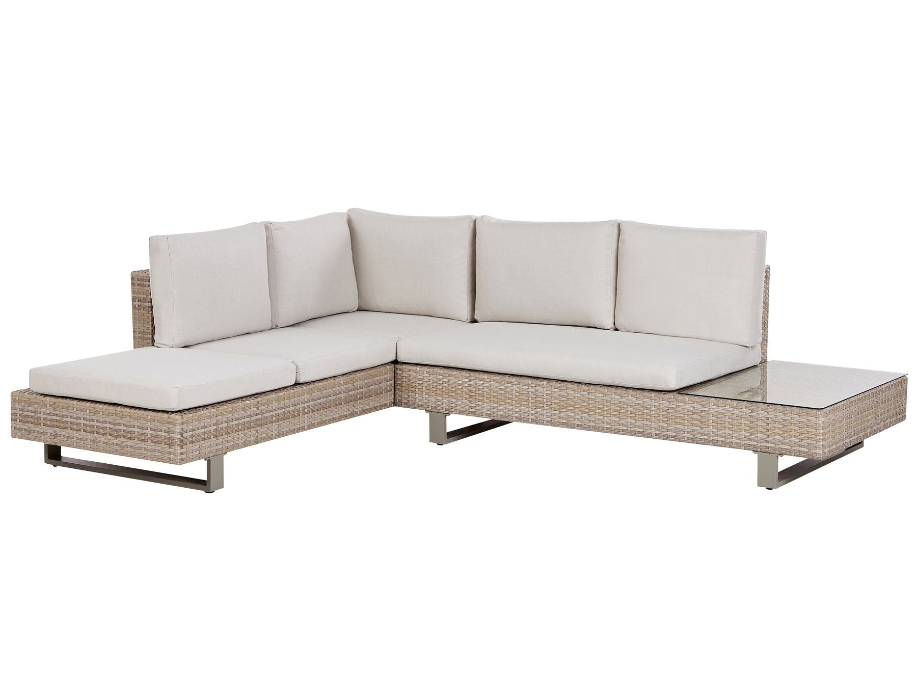 Garden Corner Sofa with Table 5 Seater Right Hand Rattan Off-White