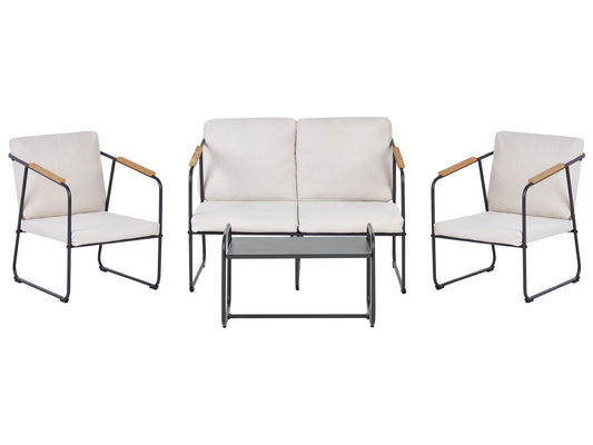 Garden Lounge Set with Table 4 Seater VEZZANA Metal Light Beige
