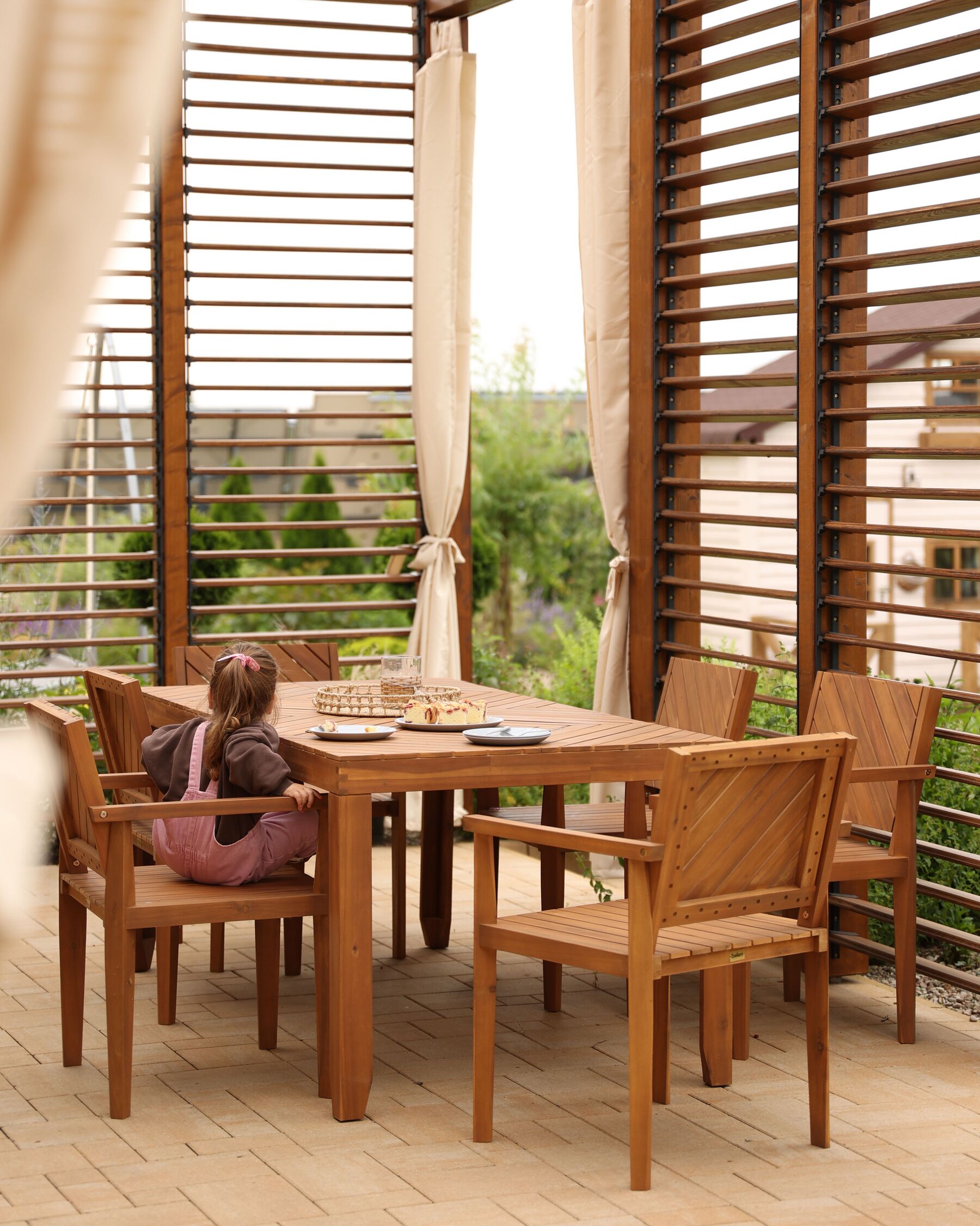Garden Dining Set 6 Seater BARATTI Acacia Wood Brown