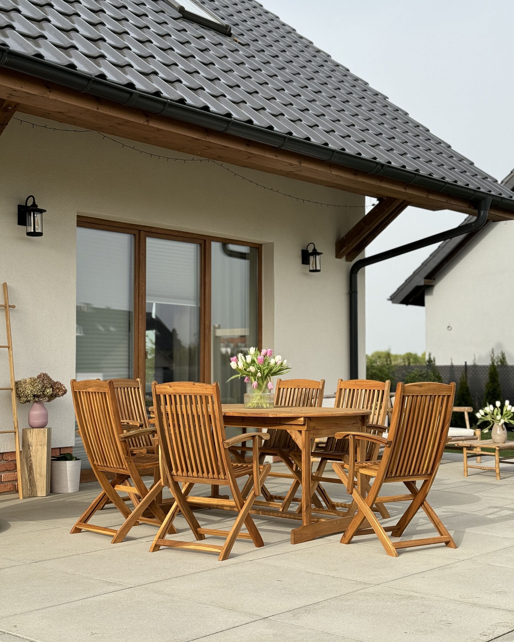 Garden Dining Set 6 Seater MAUI with Parasol (12 Options) Acacia Wood Light Brown