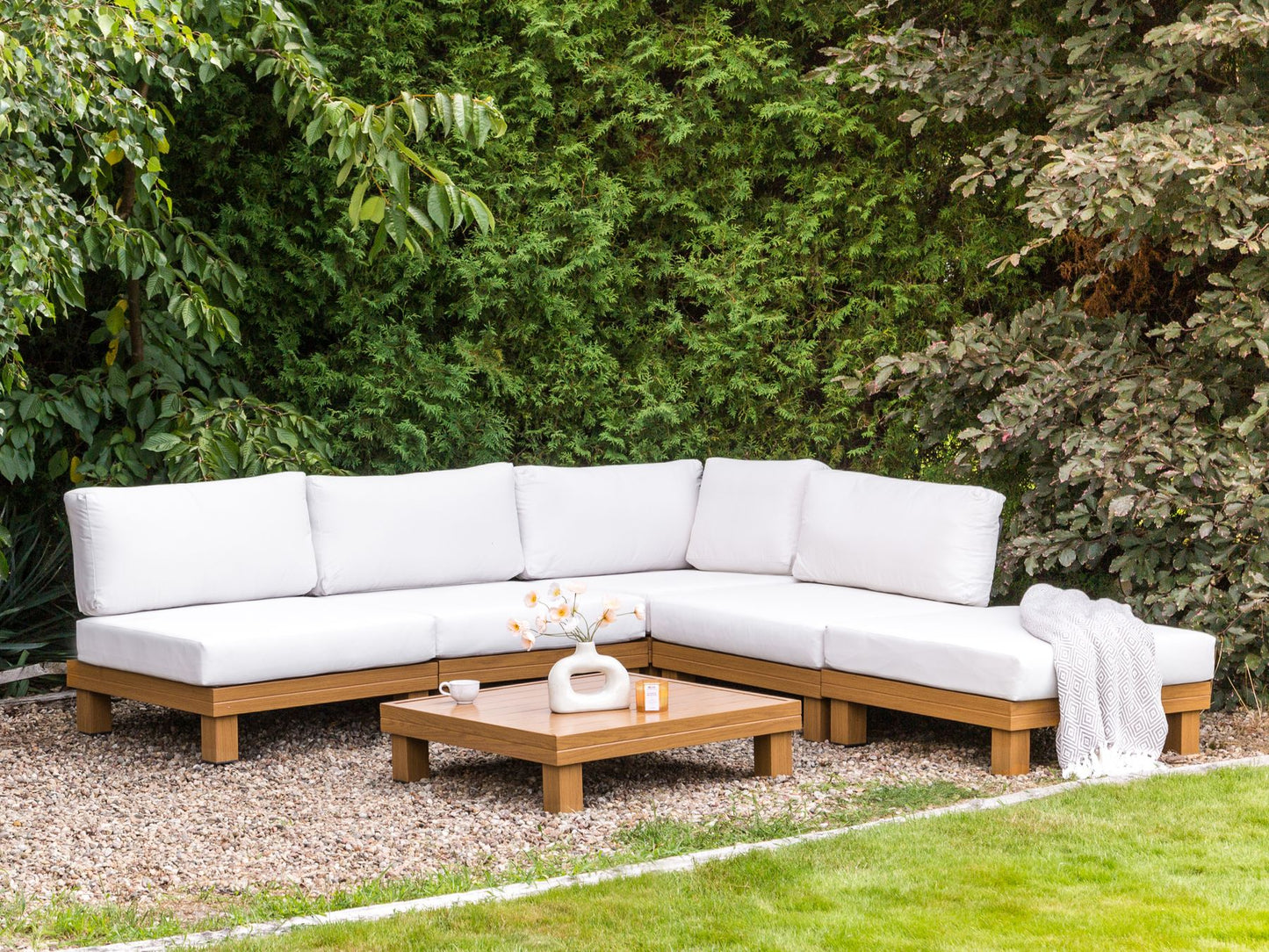 Garden Corner Sofa with Table 5 Seater SANZA Left Hand Modular Metal White