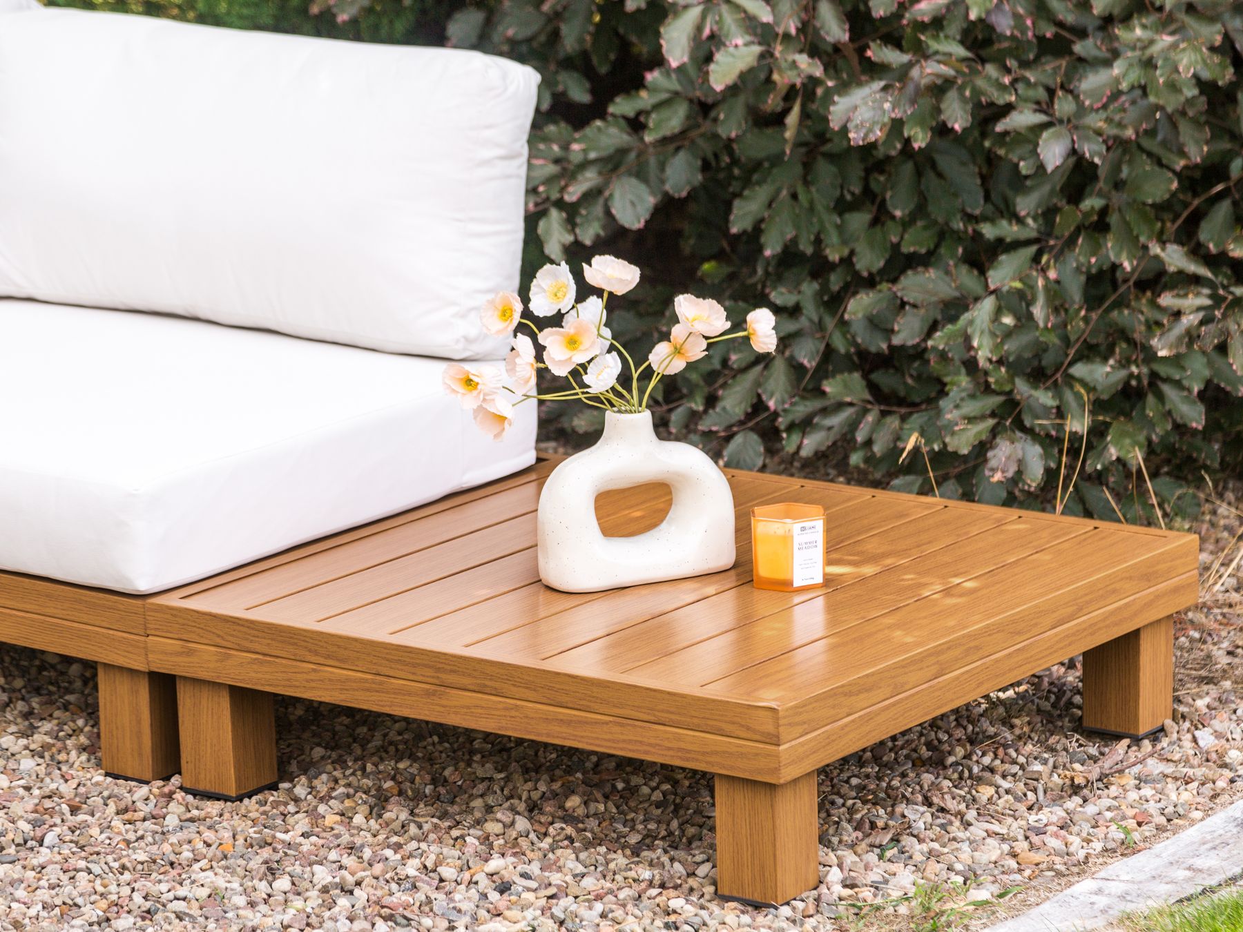 Garden Corner Sofa with Table 5 Seater SANZA Left Hand Modular Metal White
