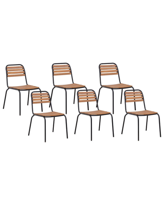 Set of 6 Garden Chairs VALLESE Acacia Wood Brown