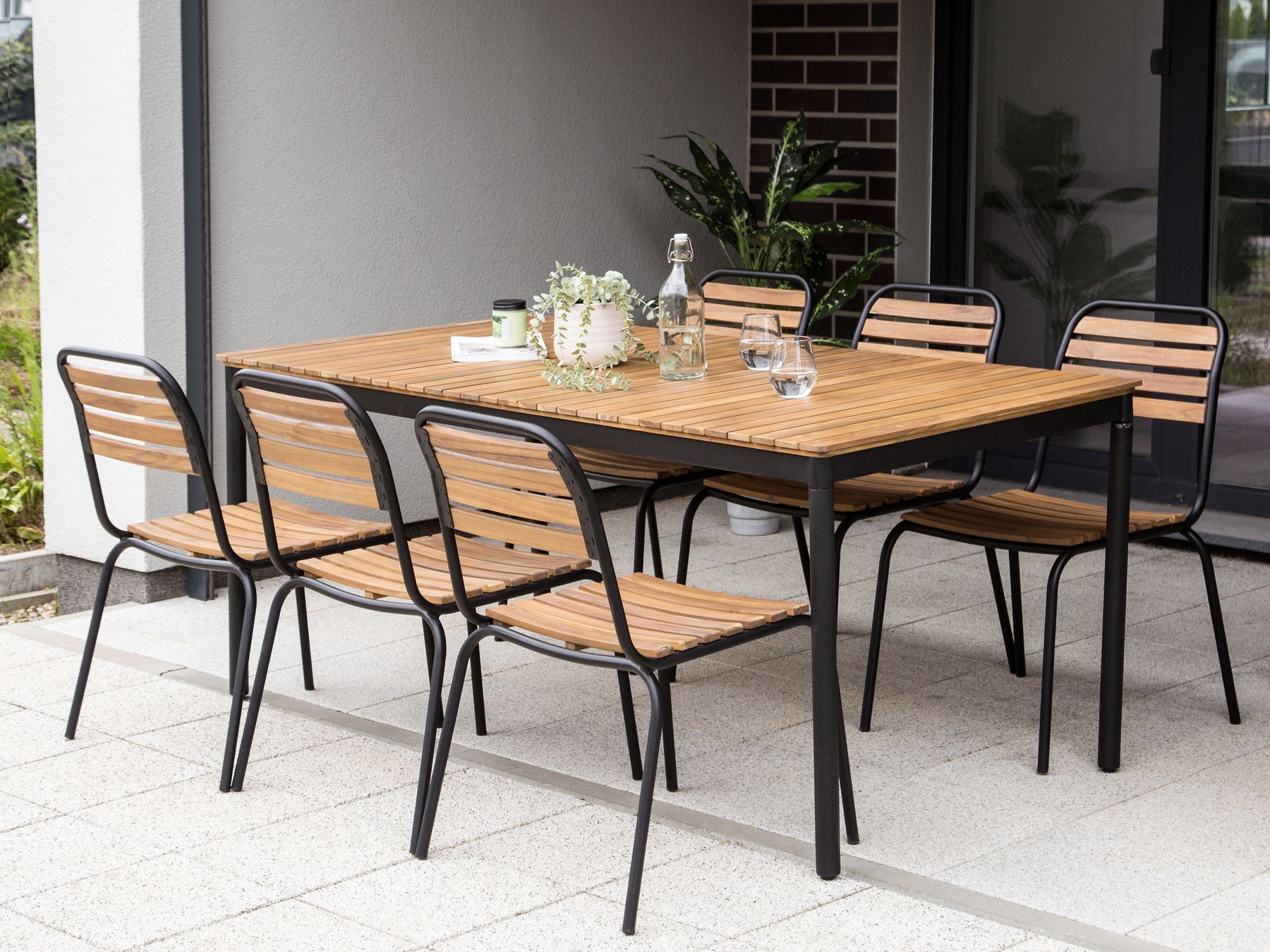 Garden Dining Set 6 Seater VALLESE Acacia Wood Brown