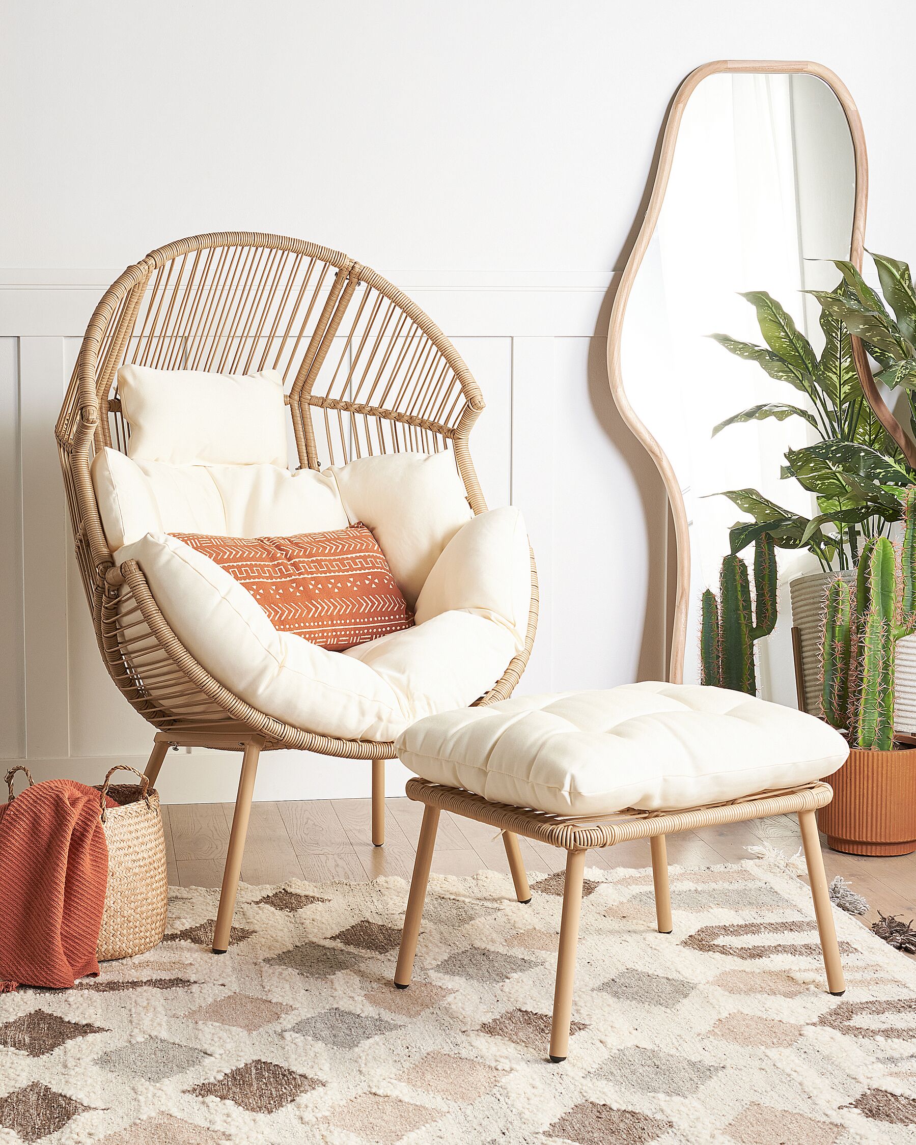 PE Rattan Garden Chair with Footstool Natural MURANO