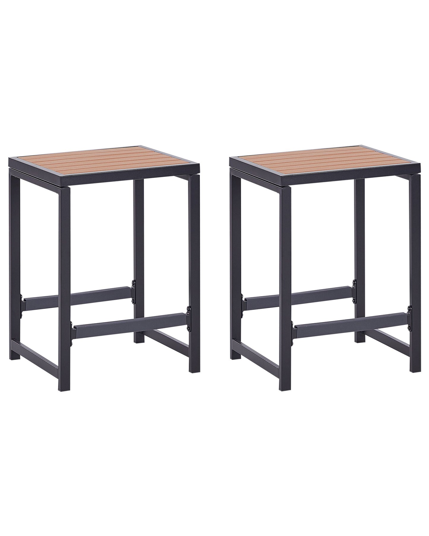 Steel Garden Stool Black and Light Wood AVETRANA