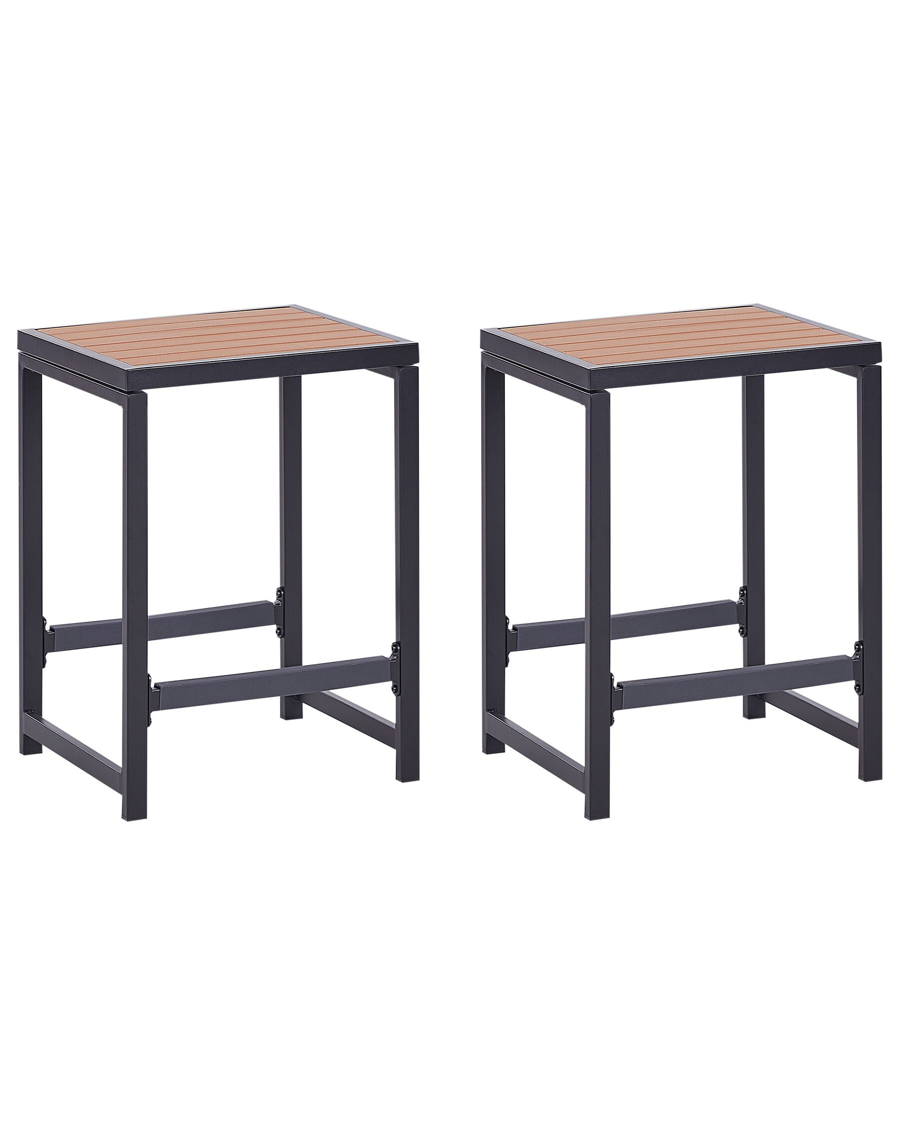 Steel Garden Stool Black and Light Wood AVETRANA