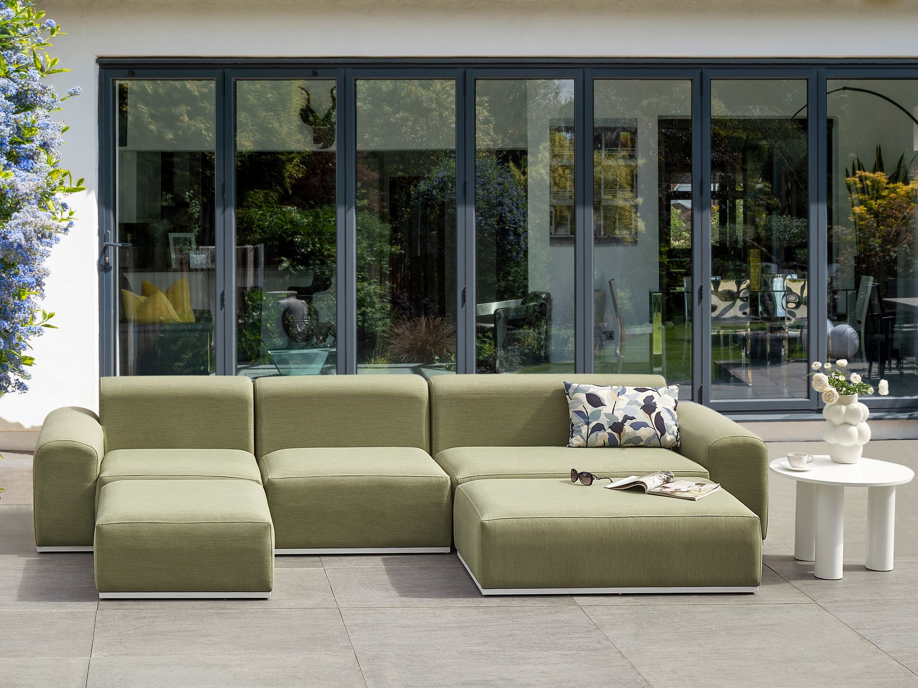 Garden Sofa with Ottoman 7 Seater BATTIFOLLO Modular Olive Green
