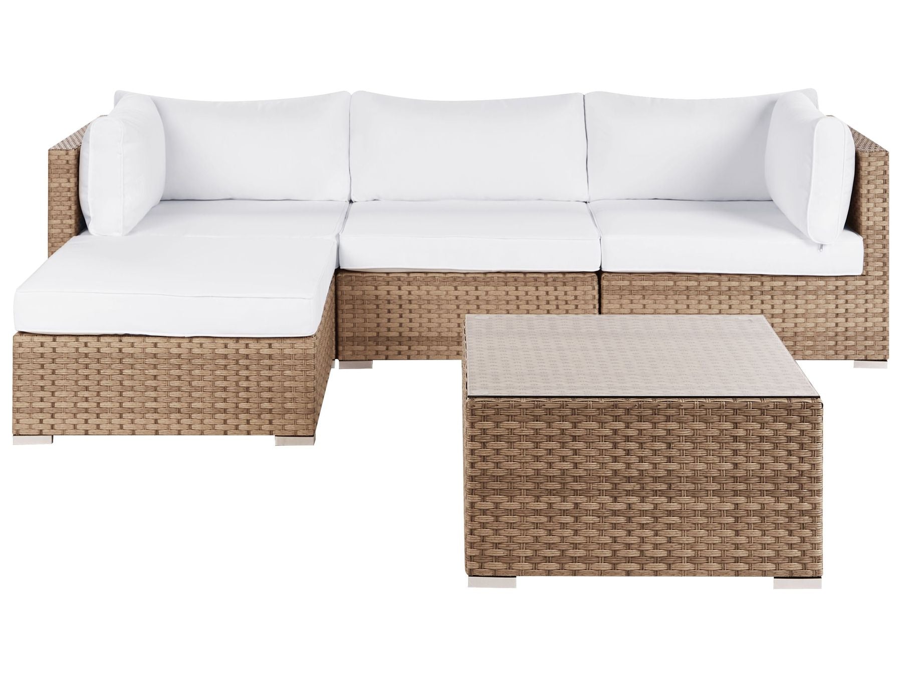 Garden Corner Sofa with Table 4 Seater SANO Right Hand Modular PE Rattan Natural