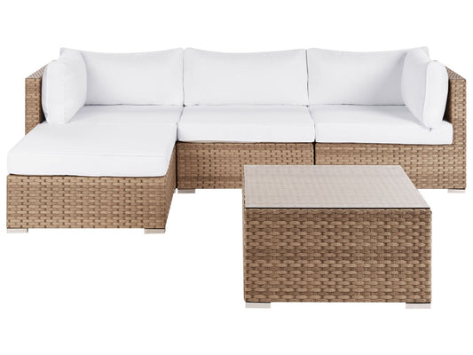 Garden Corner Sofa with Table 4 Seater SANO Right Hand Modular PE Rattan Natural