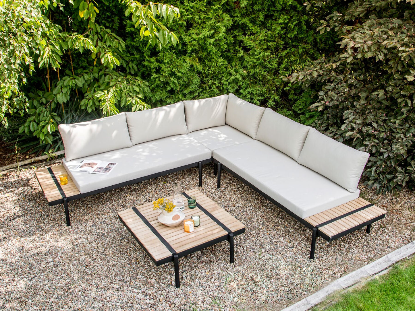 garden corner sofa with table 5 seater bellariva eucalyptus wood off-white
