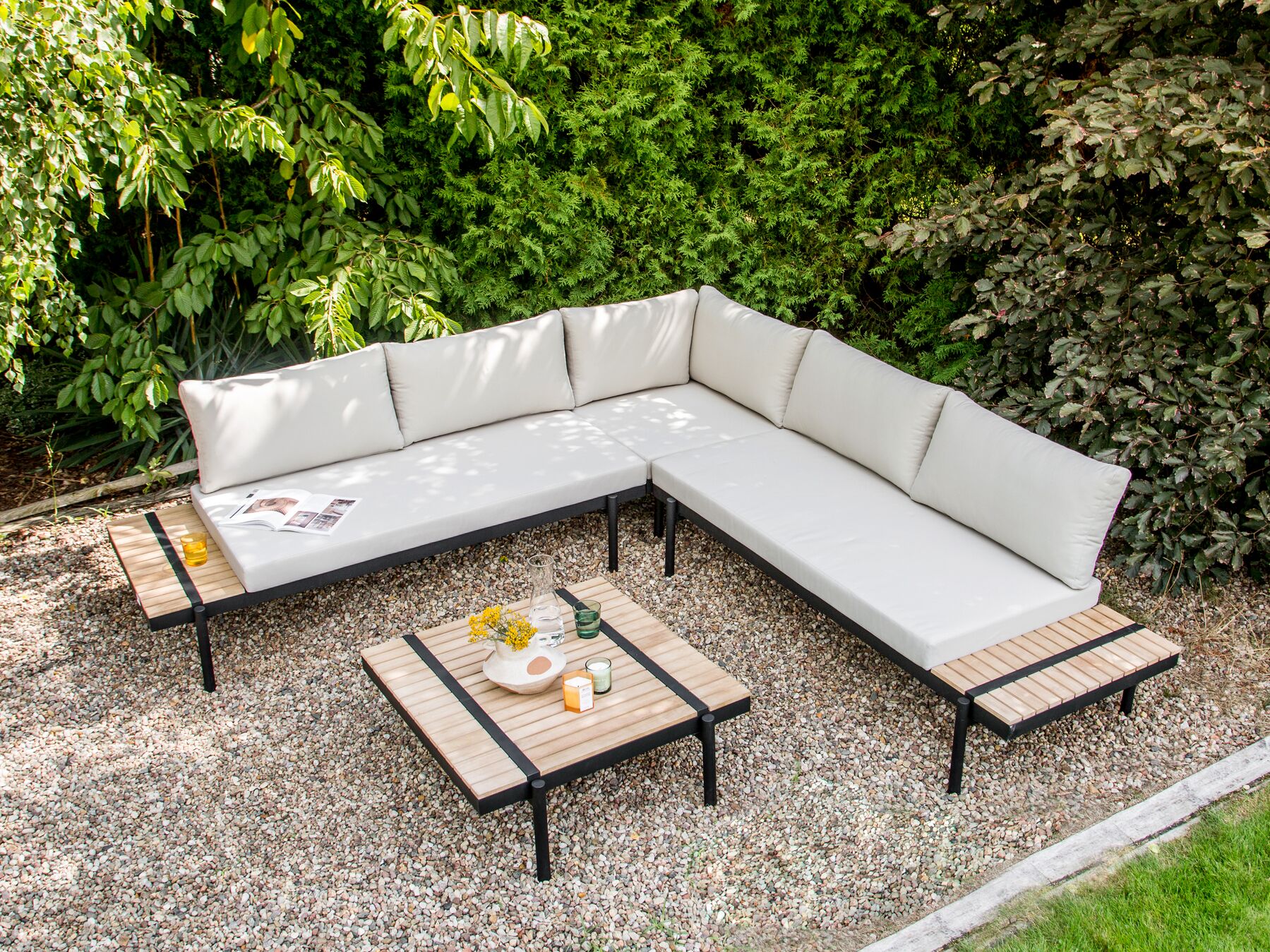 garden corner sofa with table 5 seater bellariva eucalyptus wood off-white