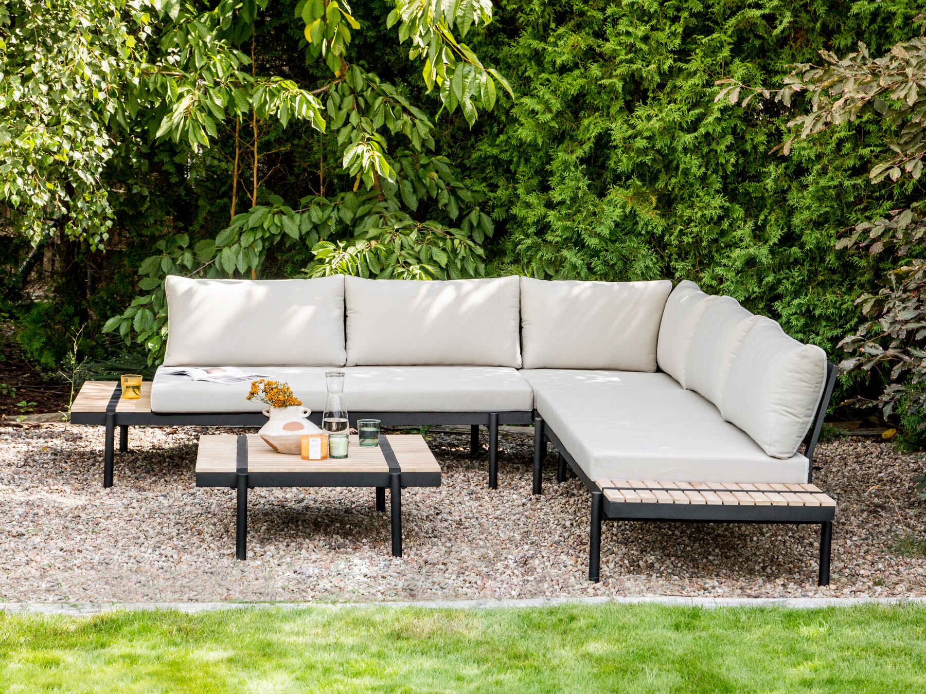 garden corner sofa with table 5 seater bellariva eucalyptus wood off-white