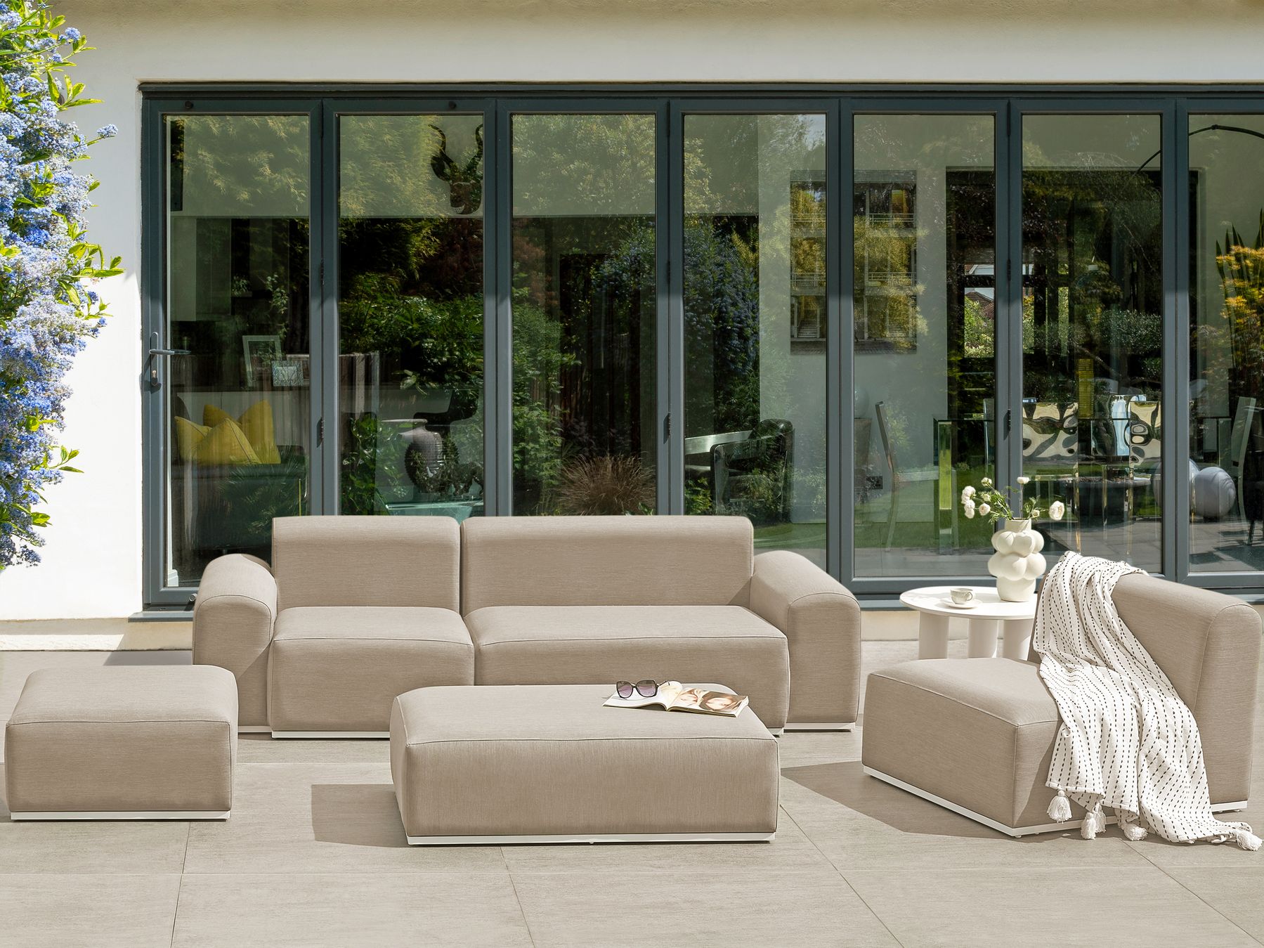 Garden Sofa with Ottoman 7 Seater BATTIFOLLO Modular Beige