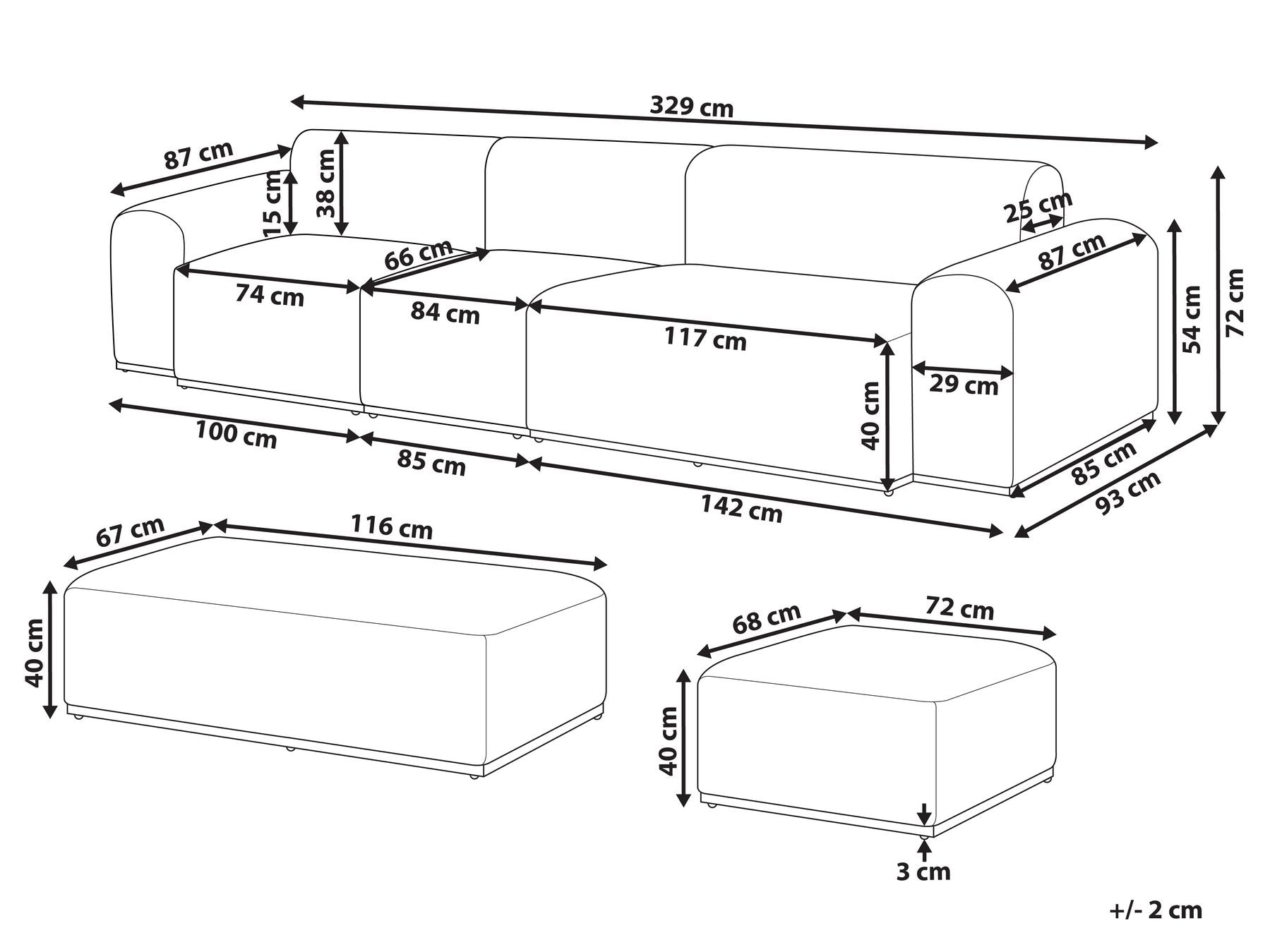 Garden Sofa with Ottoman 7 Seater BATTIFOLLO Modular Beige