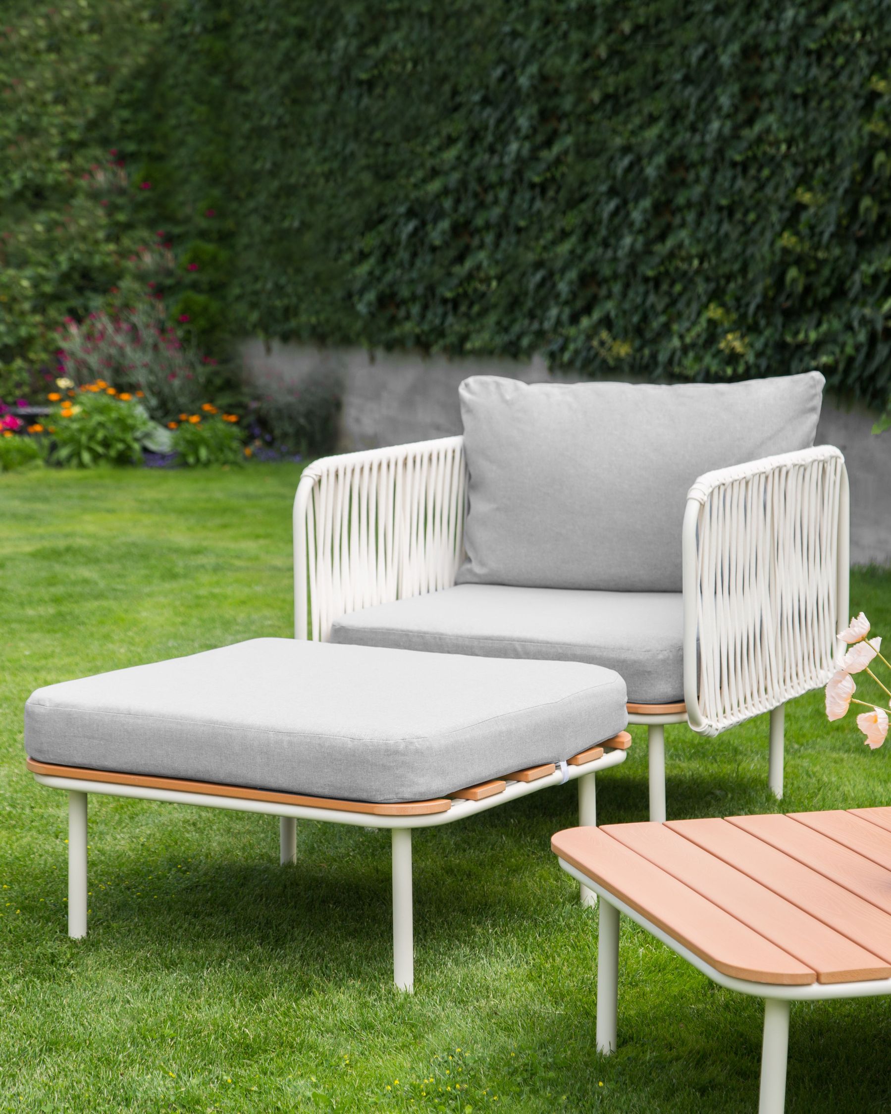 Garden Armchair with Ottoman SENISE Metal Grey