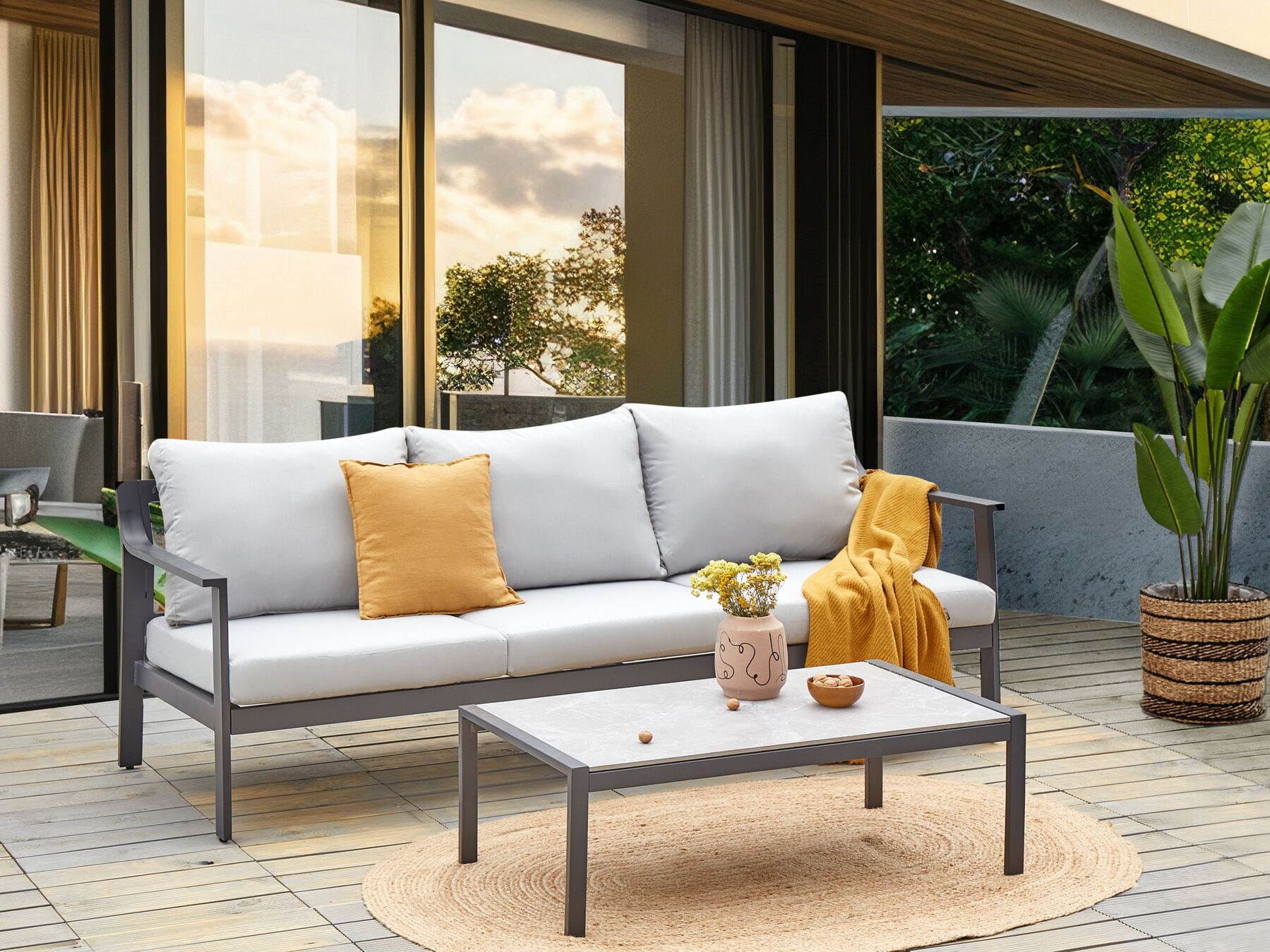 Garden Sofa 3 Seater KIATO Metal Light Grey