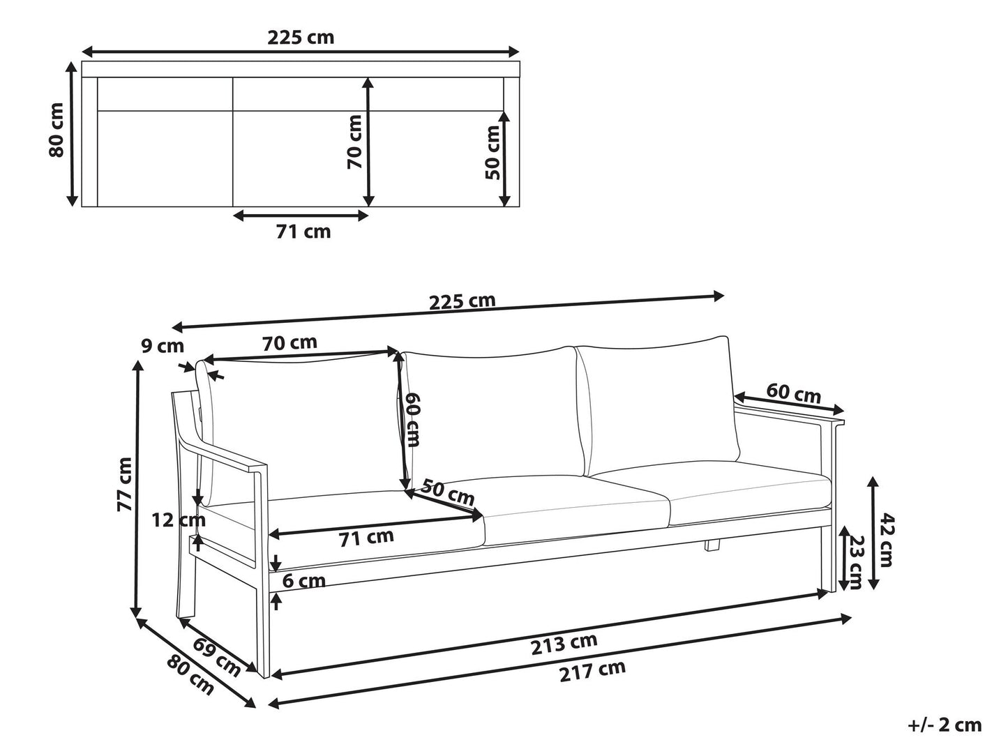 Garden Sofa 3 Seater KIATO Metal Light Grey