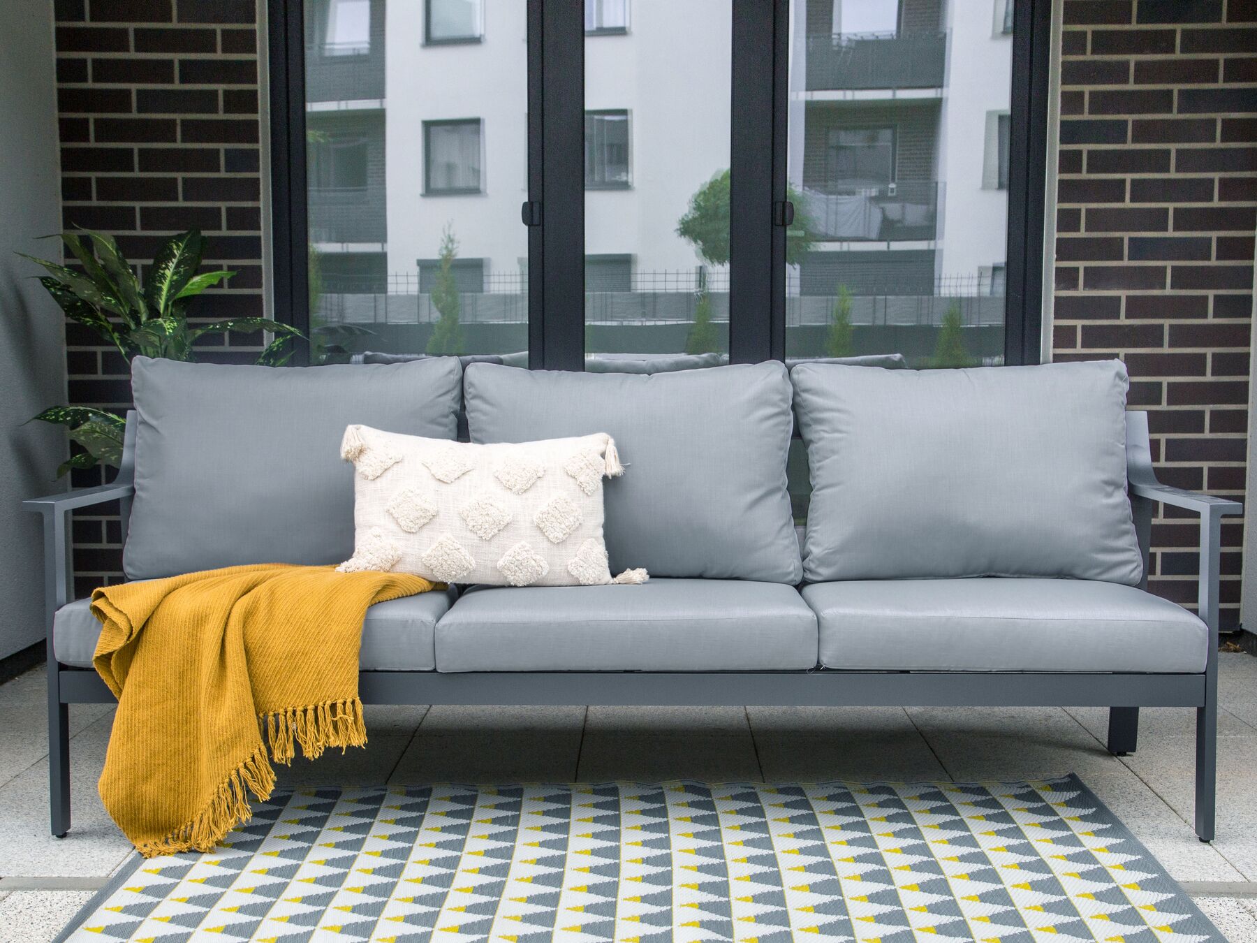 Garden Sofa 3 Seater KIATO Metal Dark Grey