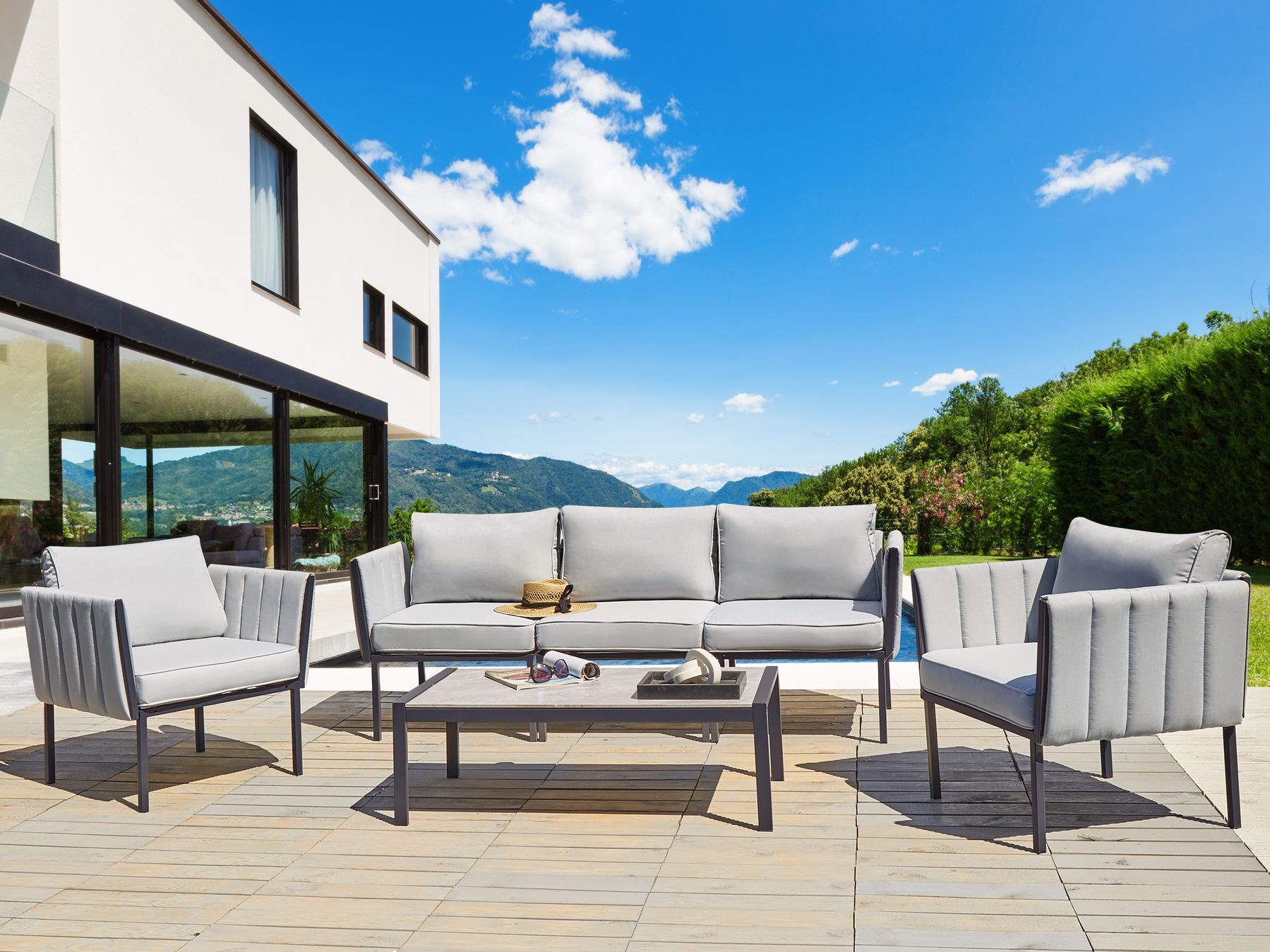 Garden Lounge Set with Table 5 Seater SKALA Metal Light Grey