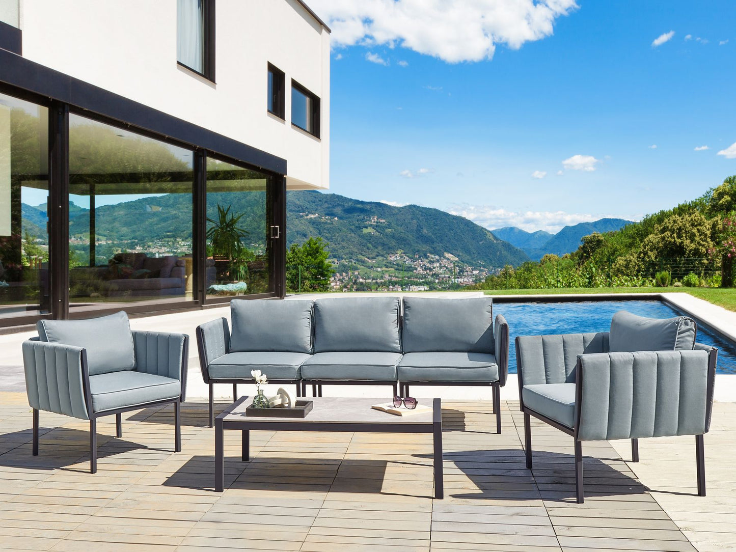 Garden Lounge Set with Table 5 Seater SKALA Metal Dark Grey