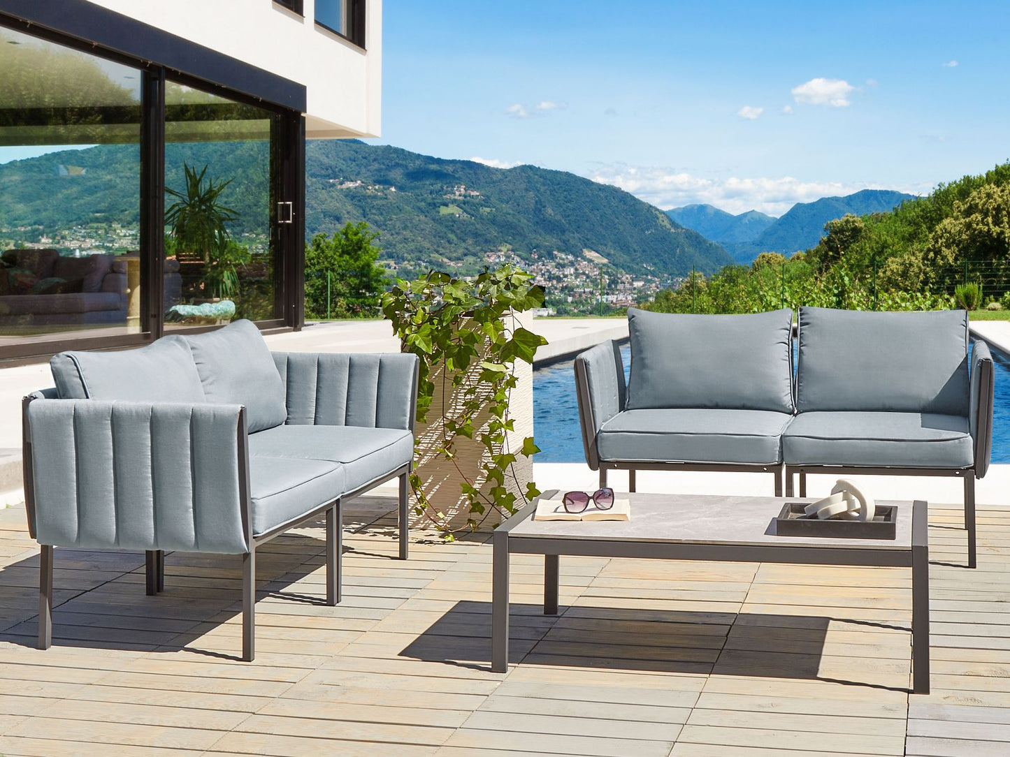 Garden Lounge Set with Table 5 Seater SKALA Metal Dark Grey