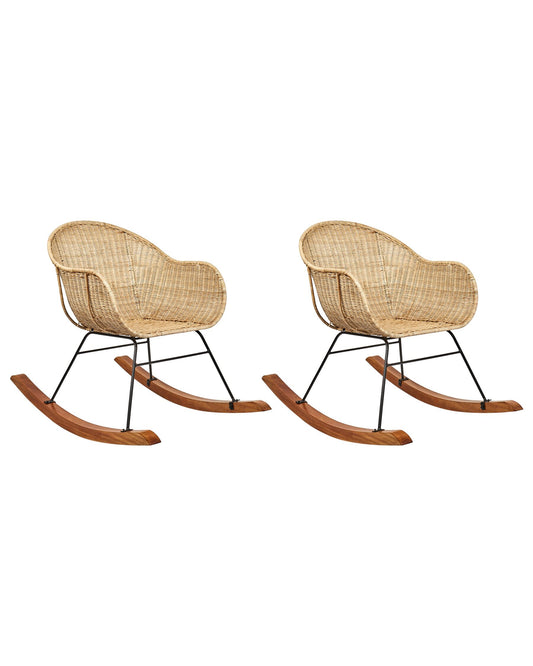 Set of 2 Rocking Chairs LAVINIO Rattan Natural