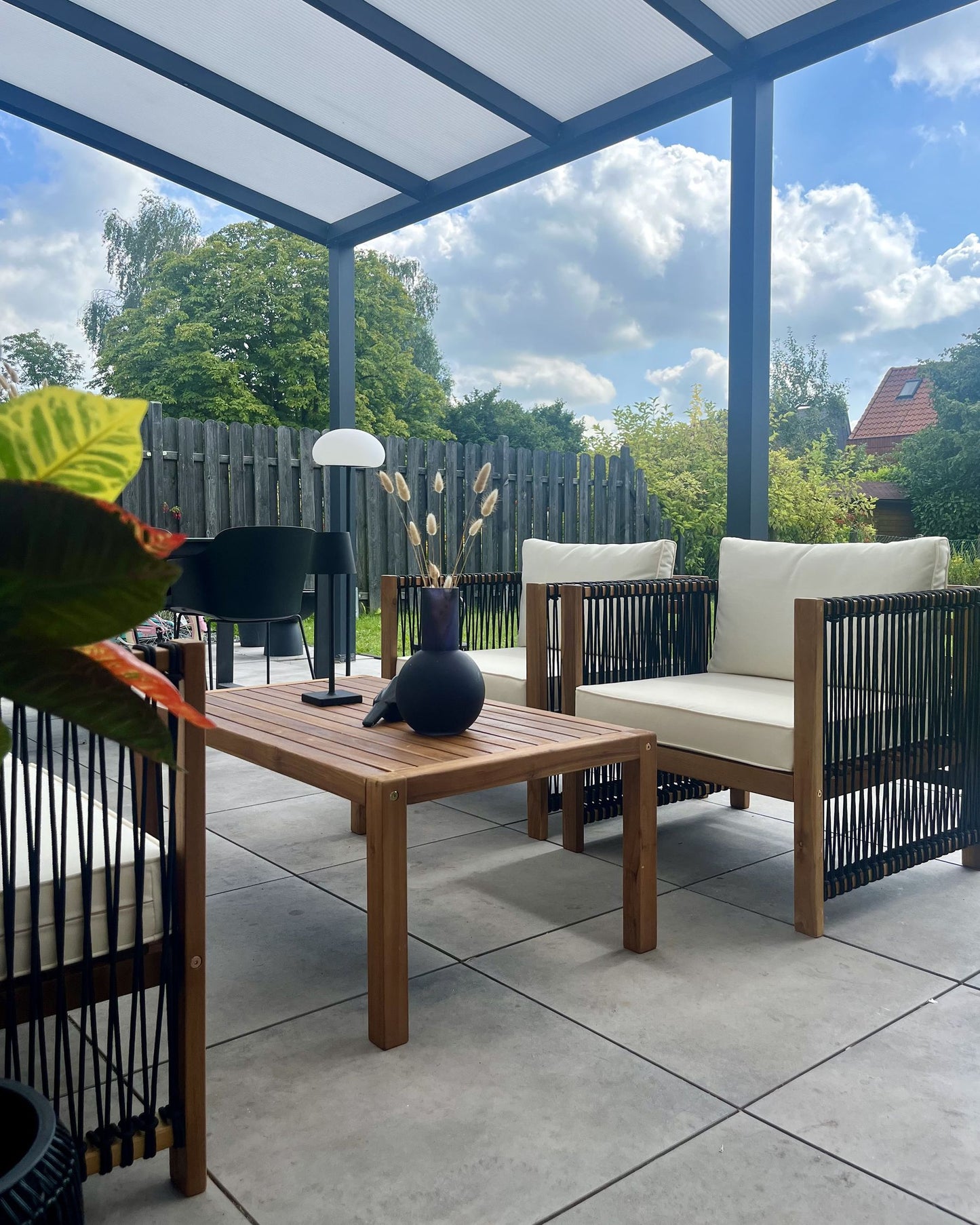 Garden Lounge Set with Table 4 Seater ANTRIA Acacia Wood Black