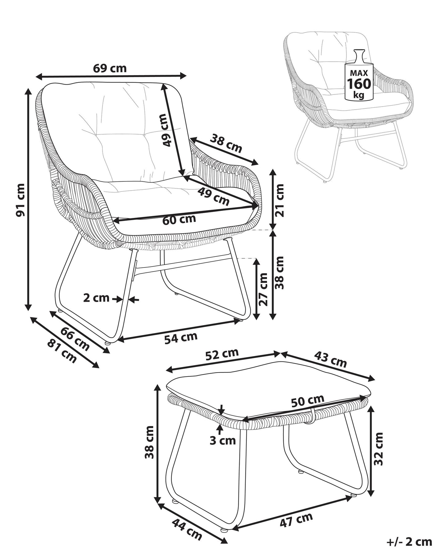 Garden Chair MESTRE with Footstool PE Rattan Natural