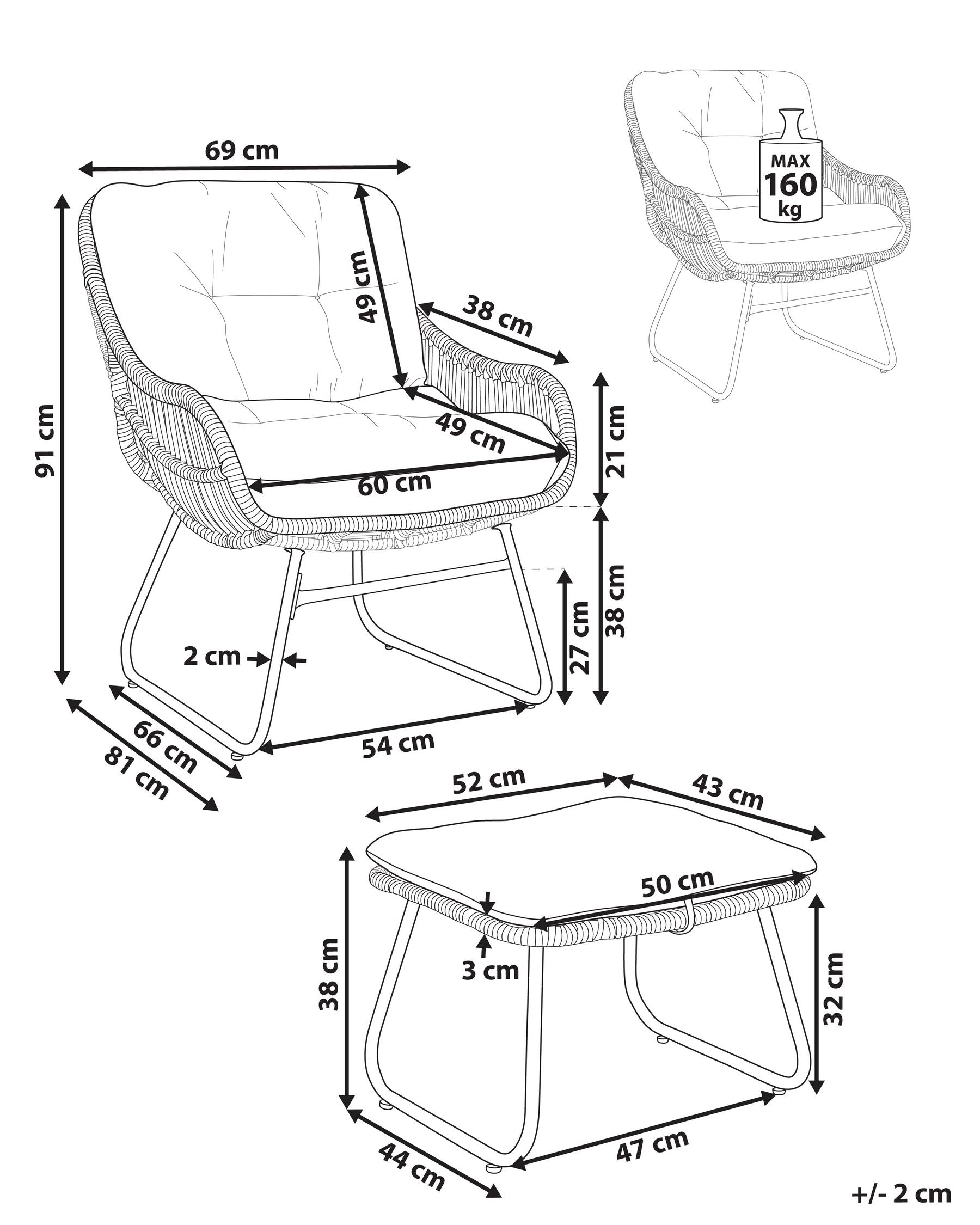 Garden Chair MESTRE with Footstool PE Rattan Natural