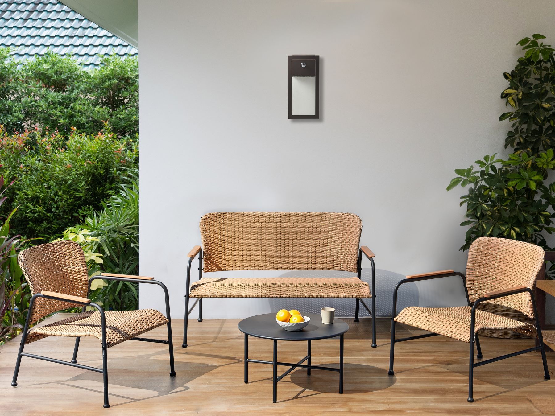 Garden Lounge Set with Table 4 Seater OFANTO PE Rattan Natural