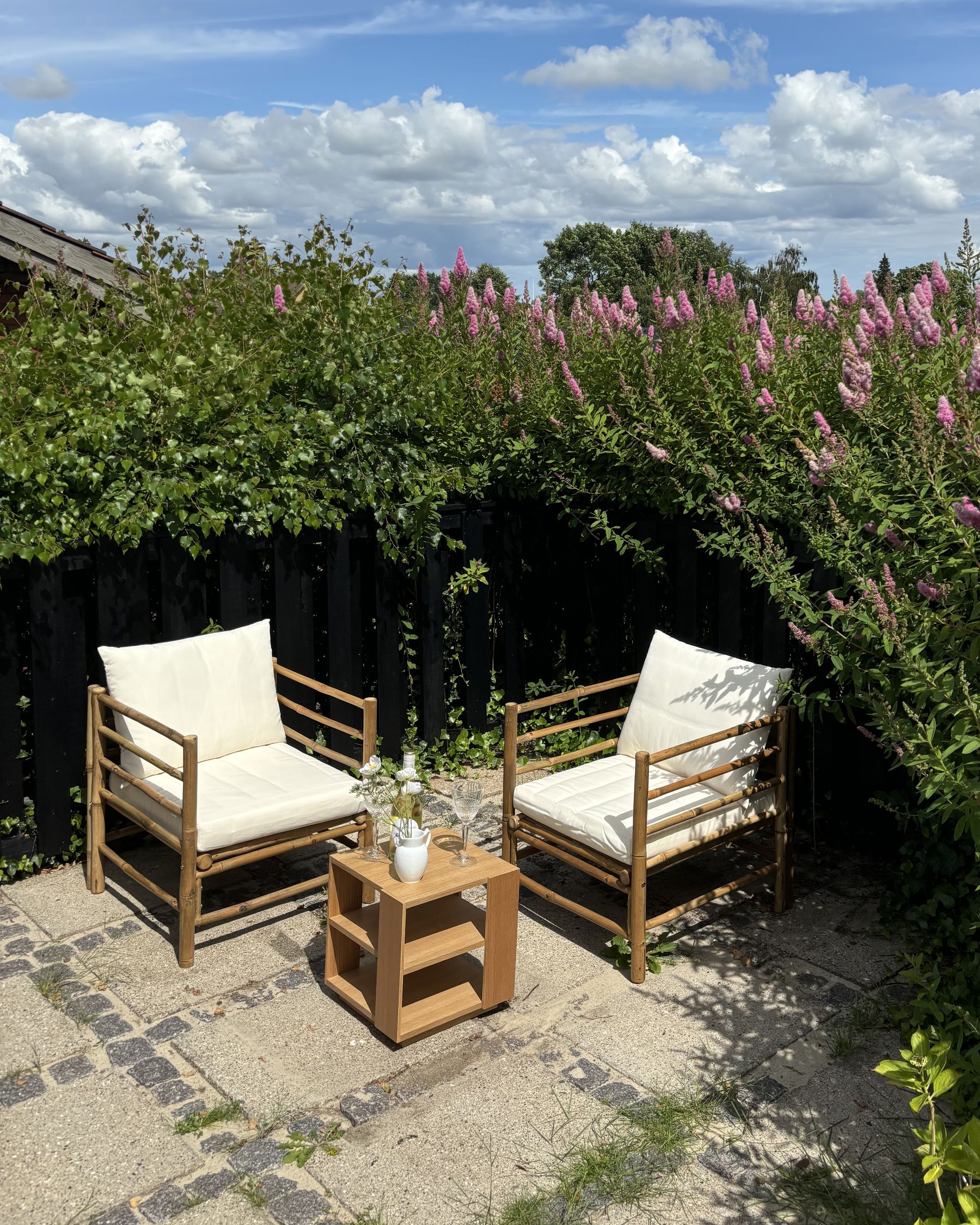 Garden Armchair CERRETO Bamboo Wood Off-White