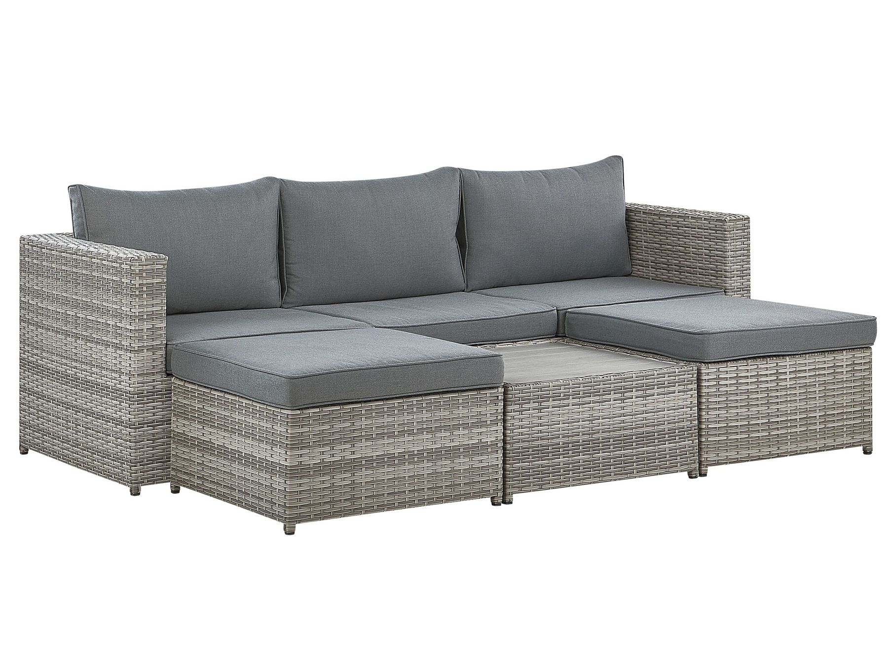 Garden Corner Sofa with Table 5 Seater SABBIA Right Hand Modular PE Rattan Light Grey