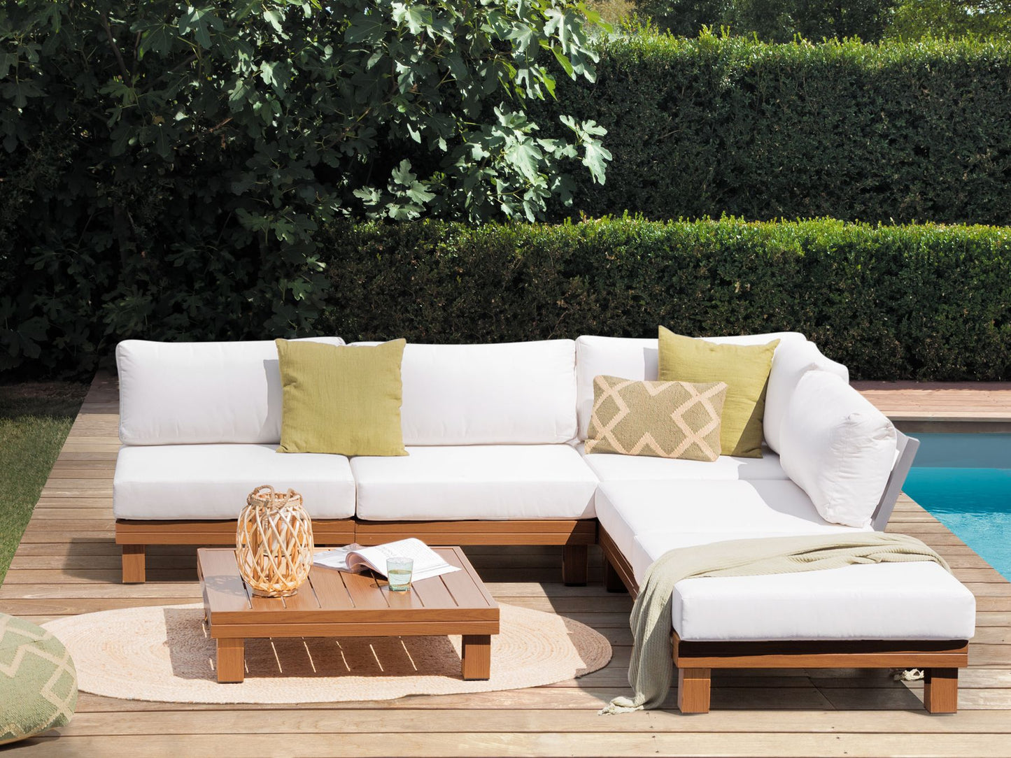Garden Corner Sofa with Table 5 Seater SANZA Left Hand Modular Metal White