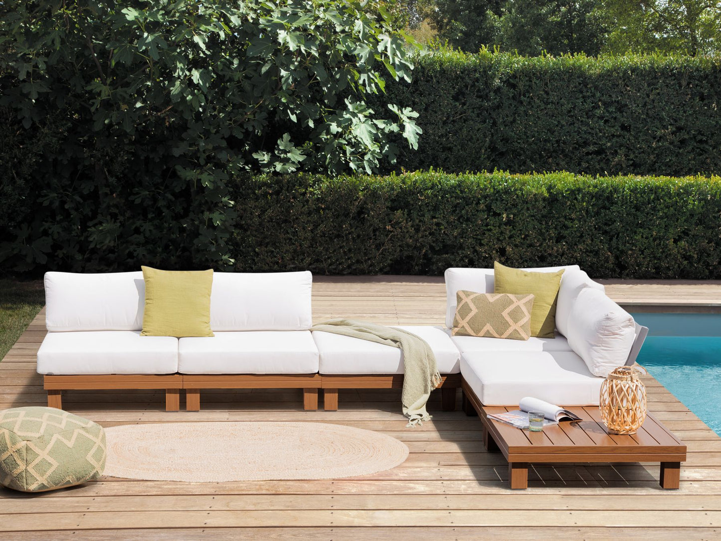 Garden Corner Sofa with Table 5 Seater SANZA Left Hand Modular Metal White