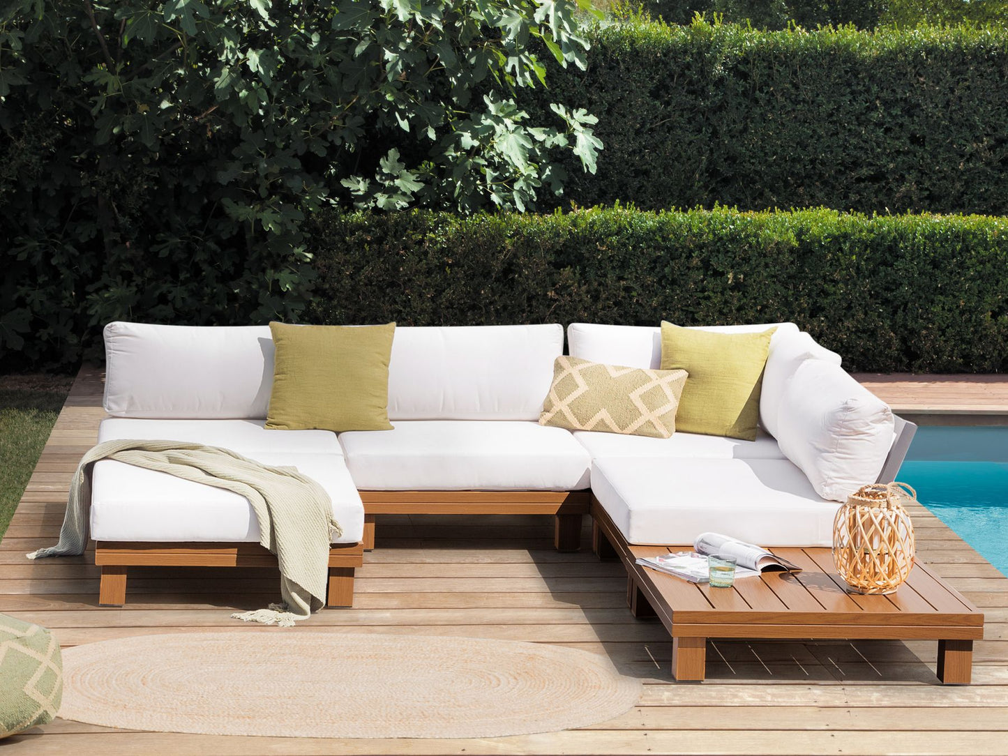 Garden Corner Sofa with Table 5 Seater SANZA Left Hand Modular Metal White