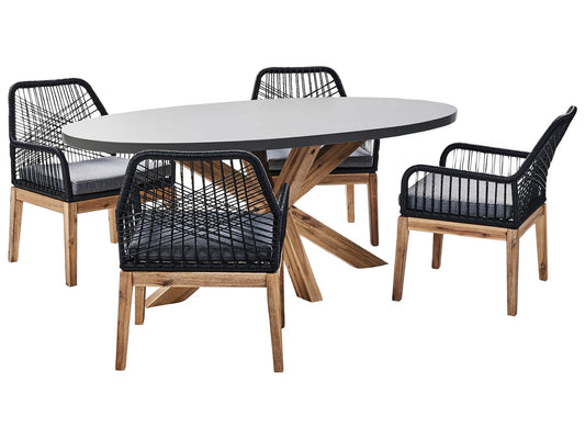 Garden Dining Set 4 Seater ORISTANO with Cushions Concrete Black