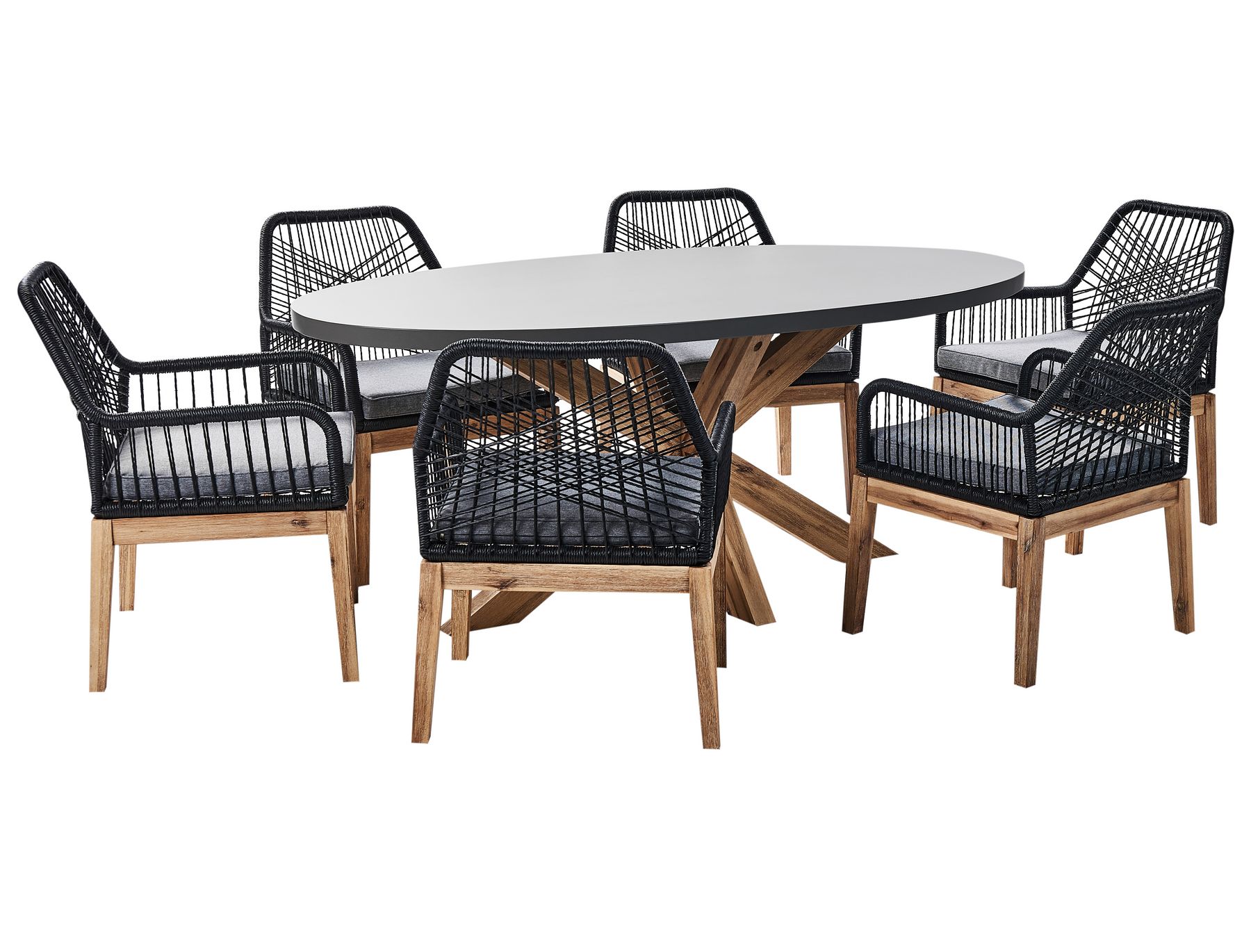 Garden Dining Set 6 Seater ORISTANO with Cushions Concrete Black