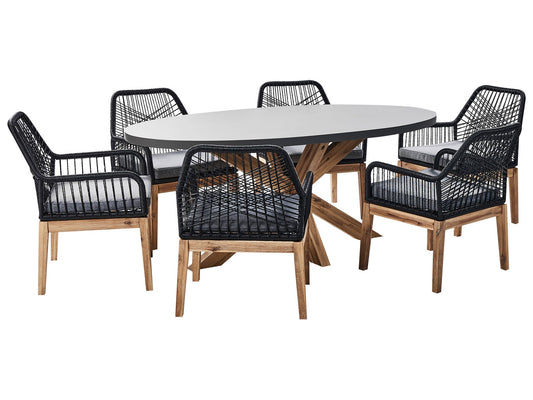 Garden Dining Set 6 Seater ORISTANO with Cushions Concrete Black