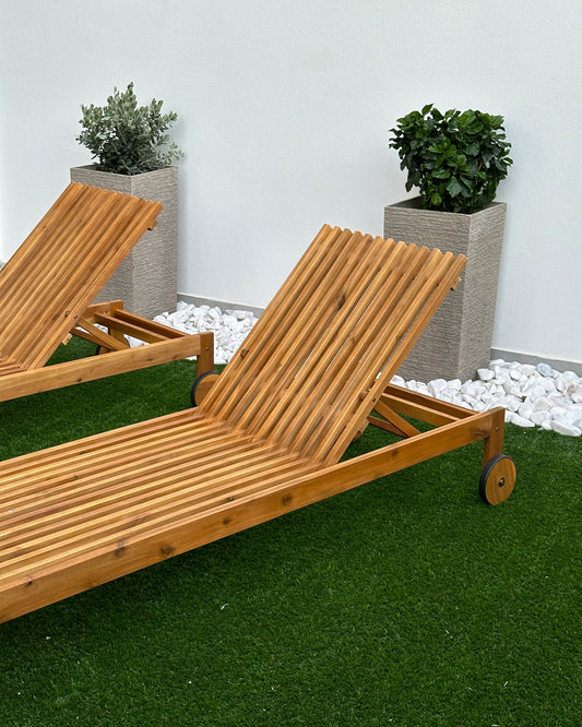 Acacia Wood Reclining Sun Lounger Light BELLANO