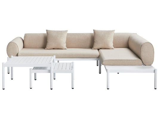 Garden Corner Sofa with Table 5 Seater RASIGLIA Left Hand Metal Beige